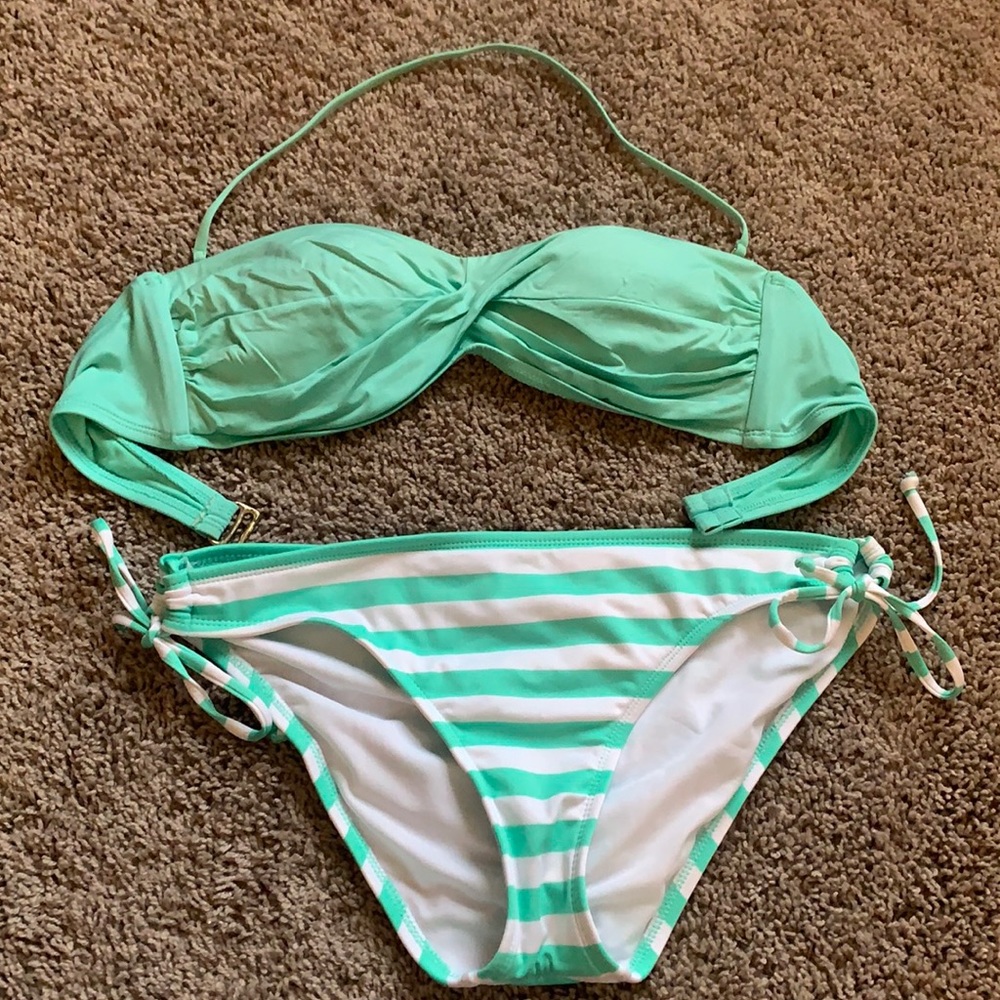 Target Xhilaration Bikini L Teal Striped ☀️